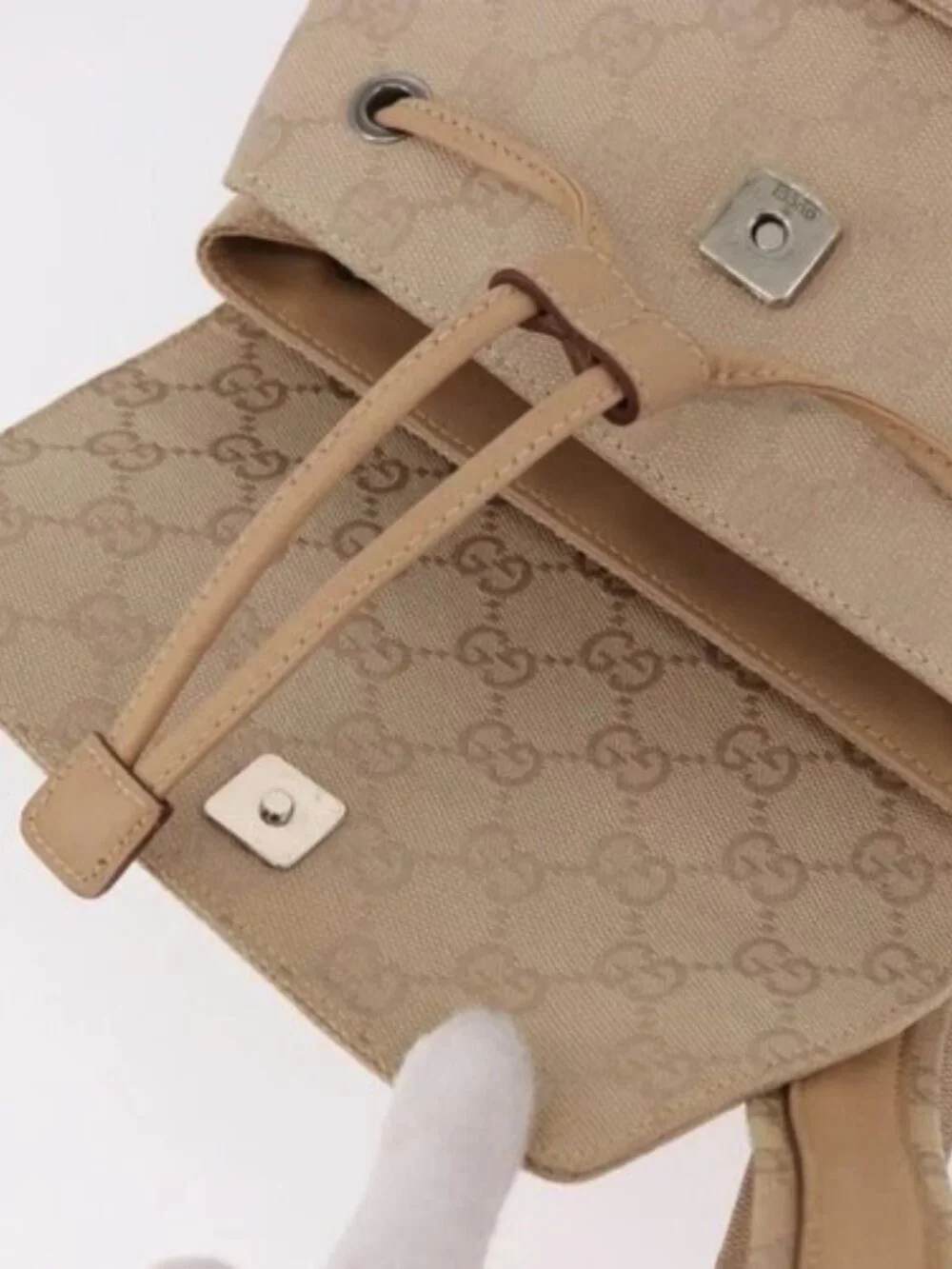 GUCCI GG Canvas Backpack Beige Silver 003 0242 Auth 189357A